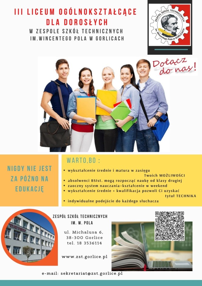 Plakat reklamujący Liceum dla dorosłych