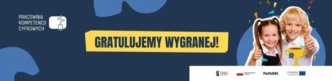 Baner z gratulacjami wygranej pracowni