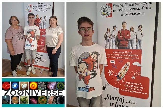 Kolaż zdjęć uczestnika konkursu równiez z Dyrekcją i opiekunką