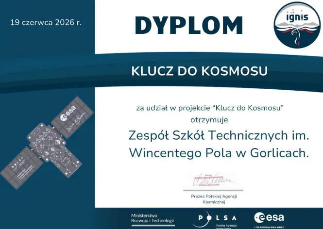 Dyplom za udział w projekcie: Klucz do Kosmosu